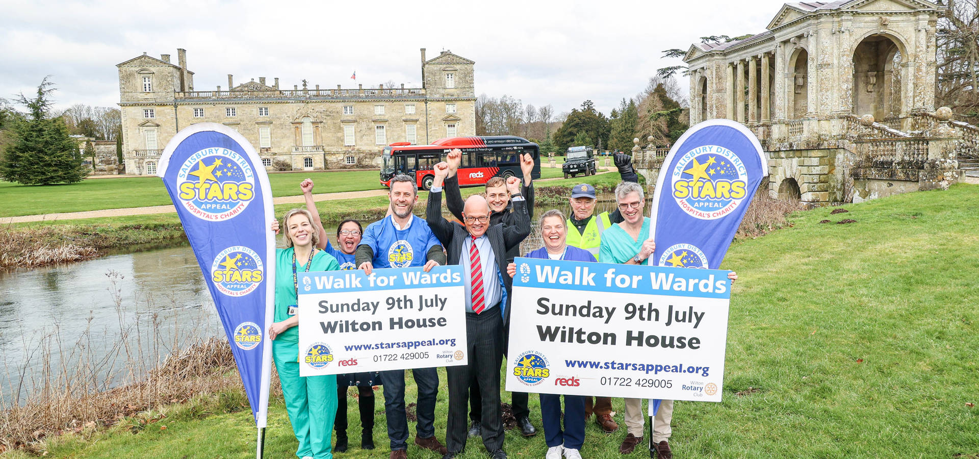 The launch of Walk for Wards 2023 at Wilton House with Lord Pembroke, President of the Stars Appeal, Stars Appeal Hospital Ambassadors, and representatives from Salisbury Reds and Wilton Rotary Club. Picture by Spencer Mulholland
